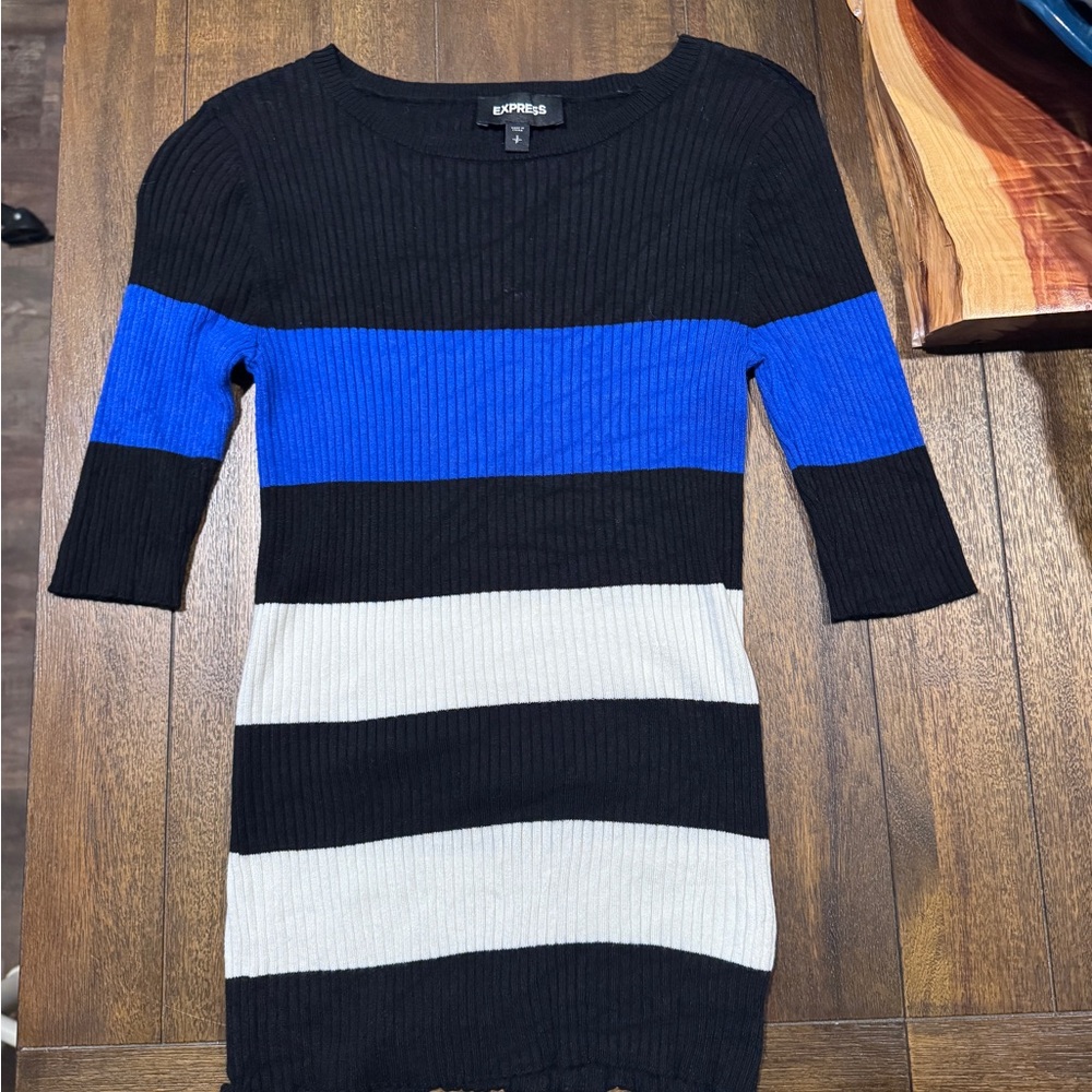 Express Women's Striped Sweater - Black, Blue, and White